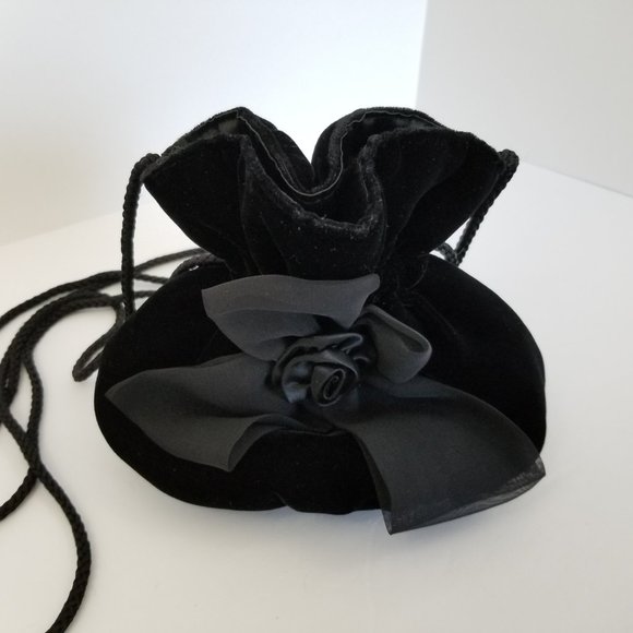 Bags | Carolyne Barton Black Velvet Drawstring Clutch Bag | Poshmark